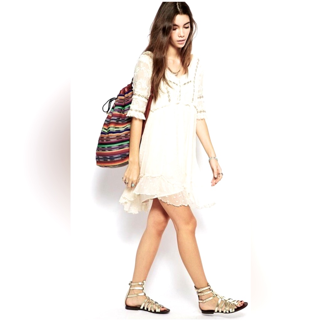 Free People Embroidered Ragged Dress In Ivory